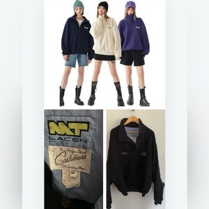 Black Vintage Canadiana retro cashmere Nat Lacen anorak bomber pullover